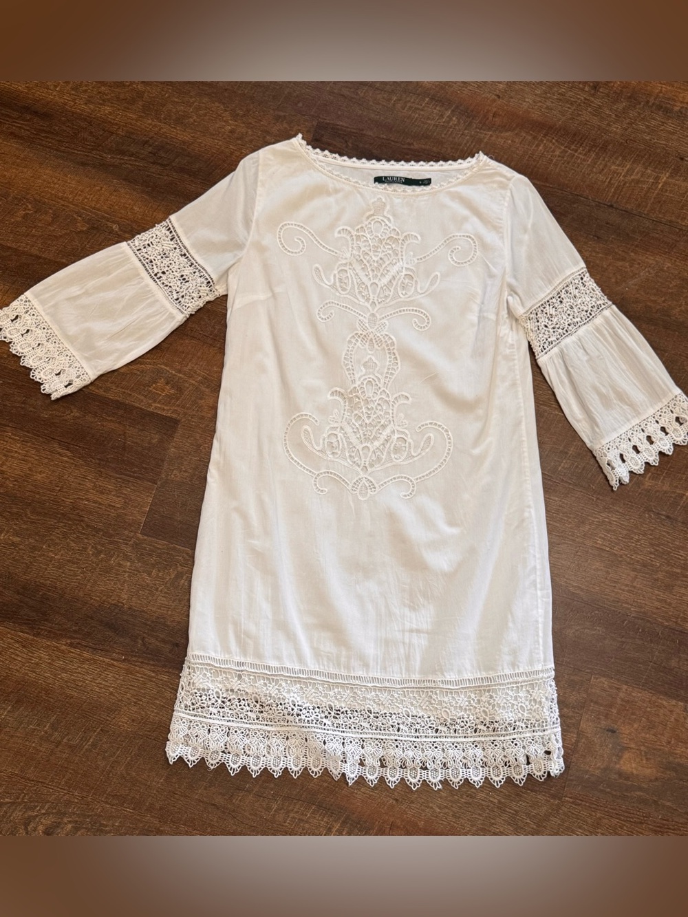 Lauren Ralph Lauren Ivory Lace embroidered Boho Dress size Small Cottagecore